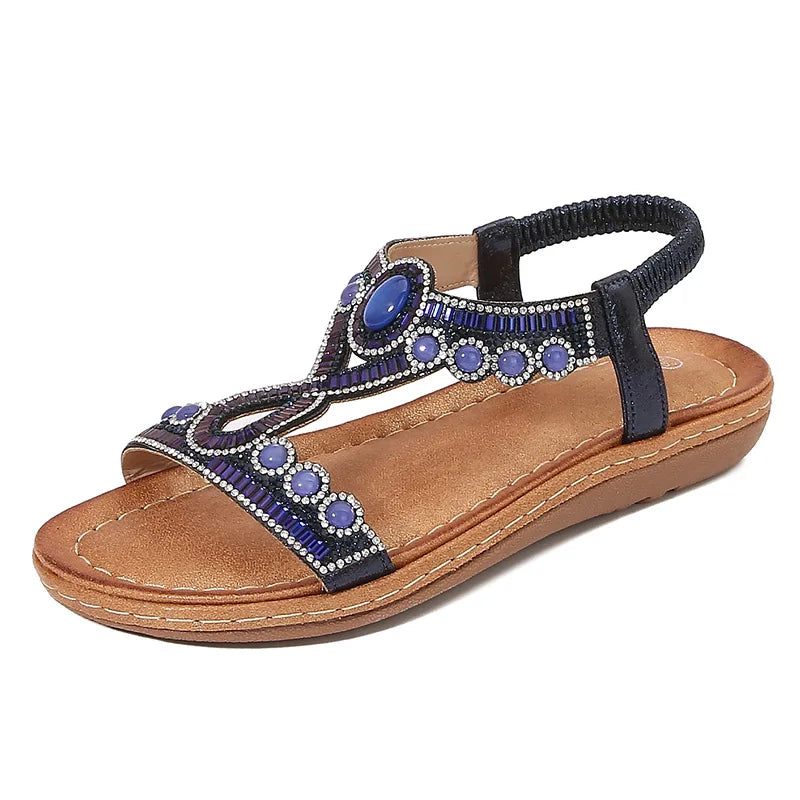 Fashionable women's sandals with rhinestones and glitter – summer shoes for parties and leisure.-Navy blue-3.5-The Livary