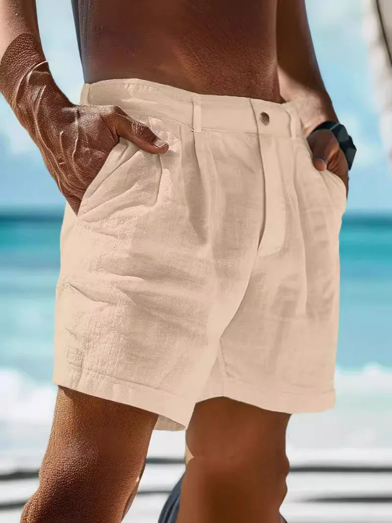 Airy linen summer shorts for men – Jonas-Khaki-S-The Livary