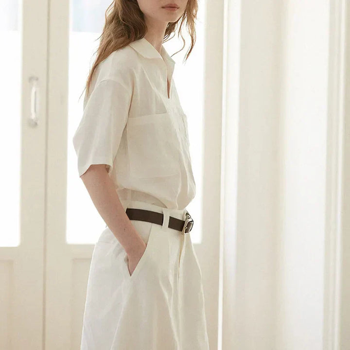 Airy & Timeless Short Sleeve Linen Blouse for Women V-Neck – Milena-S-The Livary