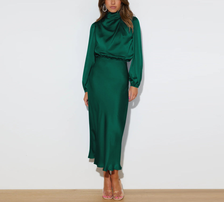 Luxury Satin Dress - Evelina-Green-S-The Livary