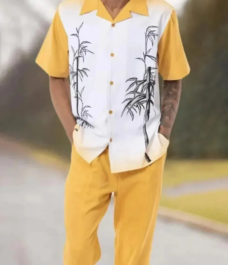Trendy Harajuku two-piece set with 3D print for men – Kenji-Yellow-S-The Livary