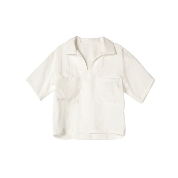 Airy & Timeless Short Sleeve Linen Blouse for Women V-Neck – Milena-S-The Livary