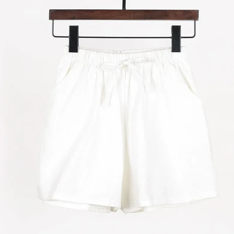 Lightweight Women’s Linen Shorts with High Waist and Sporty Fit – Fenja-White-S-The Livary