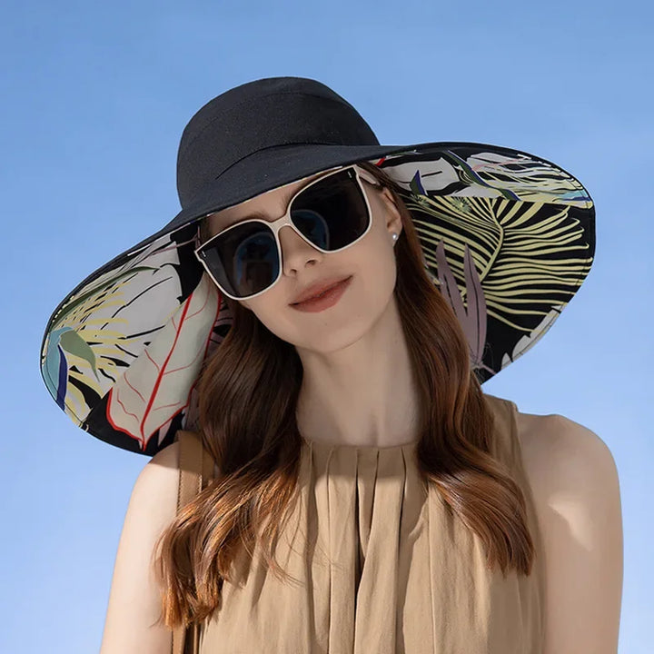 Reversible sun hat made of cotton with a wide brim (22-23 In) – Liora-Black (double-sided)-The Livary