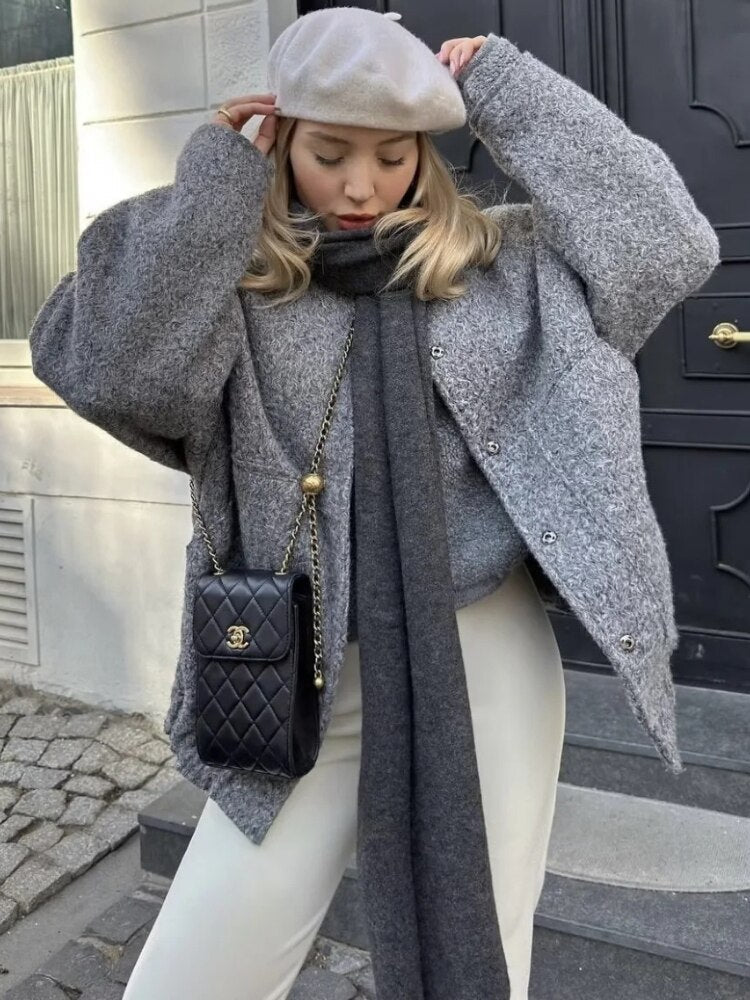 Oversized Wool Coat with Round Neck and Buttons - Selena-Camel-S-The Livary