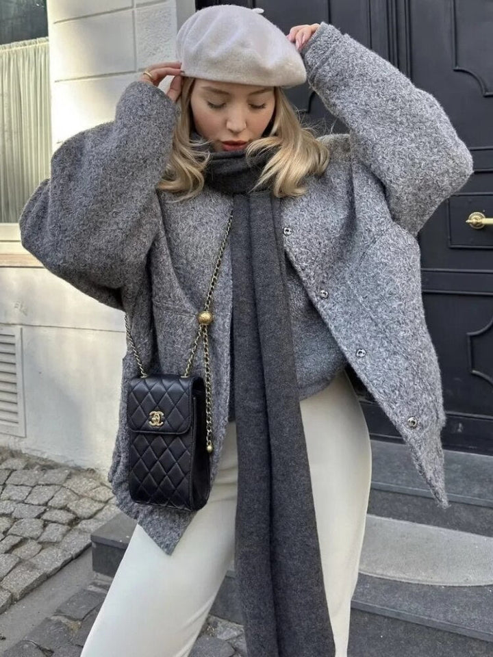Oversized Wool Coat with Round Neck and Buttons - Selena-Camel-S-The Livary