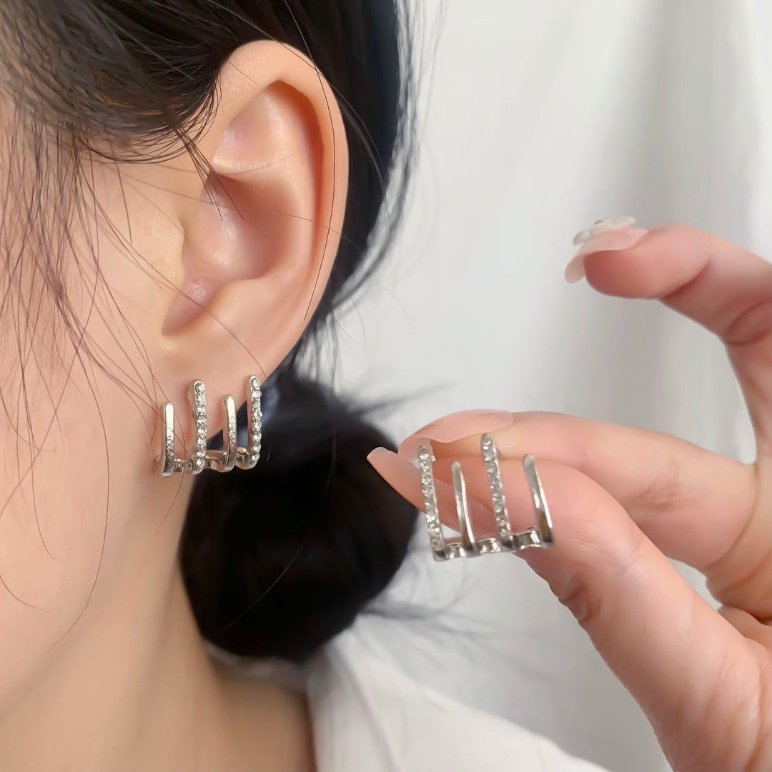 Illusion Earrings with Four Hoops & Zirconia - Zarvia-Silver-The Livary