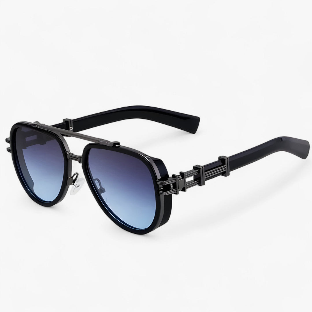 Oversized steampunk sunglasses with polarized lenses – Arclight-Black Grey Blue-The Livary