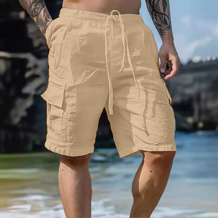 Airy men's linen shorts with wide legs and drawstring – Silas-Khaki-S-The Livary