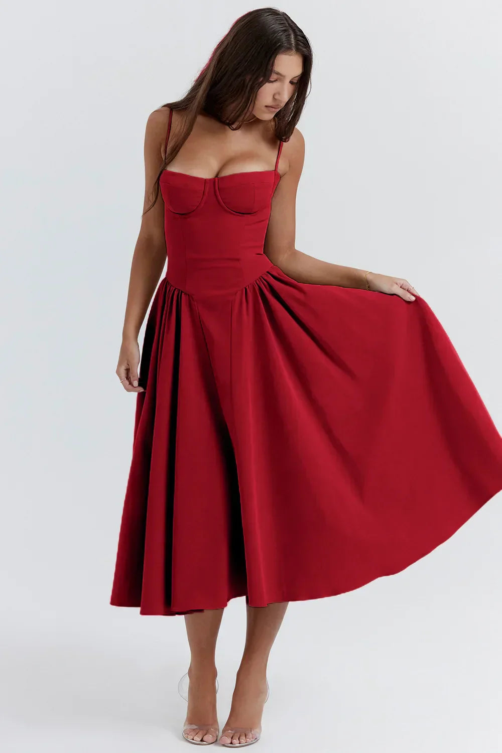 Stylish ladies' summer dress with spaghetti straps & waist corset – Mira-Blue-S-The Livary