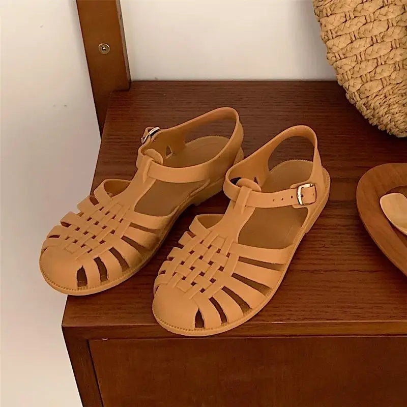 Trendy platform sandals in Korean style for women - Alina-Light brown-3-The Livary