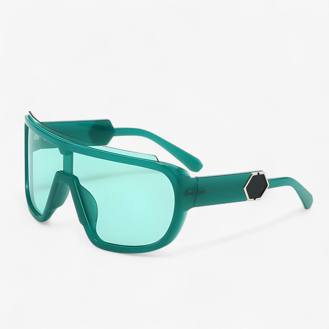Oversized Monoblock Wraparound Sunglasses – Auron-Green-The Livary