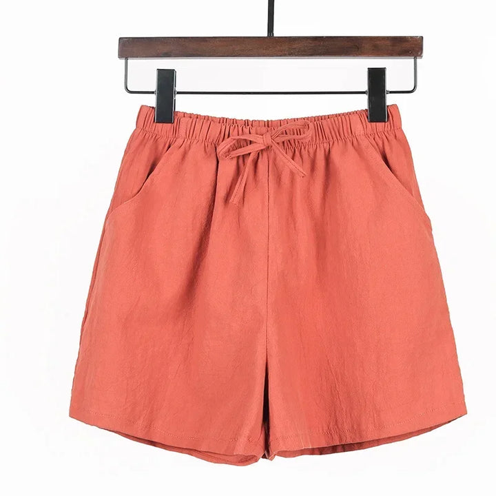 Lightweight Women’s Linen Shorts with High Waist and Sporty Fit – Fenja-Brick red-S-The Livary