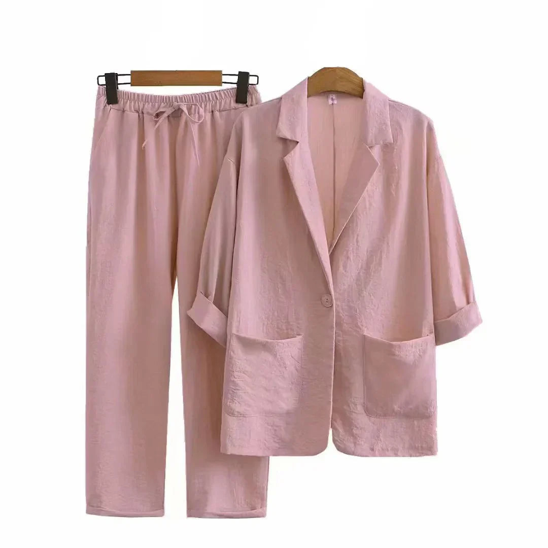 Airy & Stylish Two-Piece with Jacket and Straight Trousers for Women – Sorella-Pink-S-The Livary