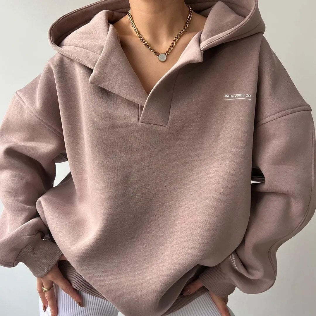 Trendy Oversized Ladies Hoodie with Hood - Luna-Khaki-S-The Livary