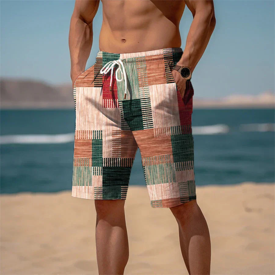 Men's Beach Shorts Cotton 3D Print Breathable Summer Look - Jamal-Minimalist mixed orange-S-The Livary