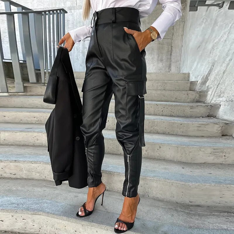 Trendy Ladies Leather Trousers - Sophie-Black-S-The Livary