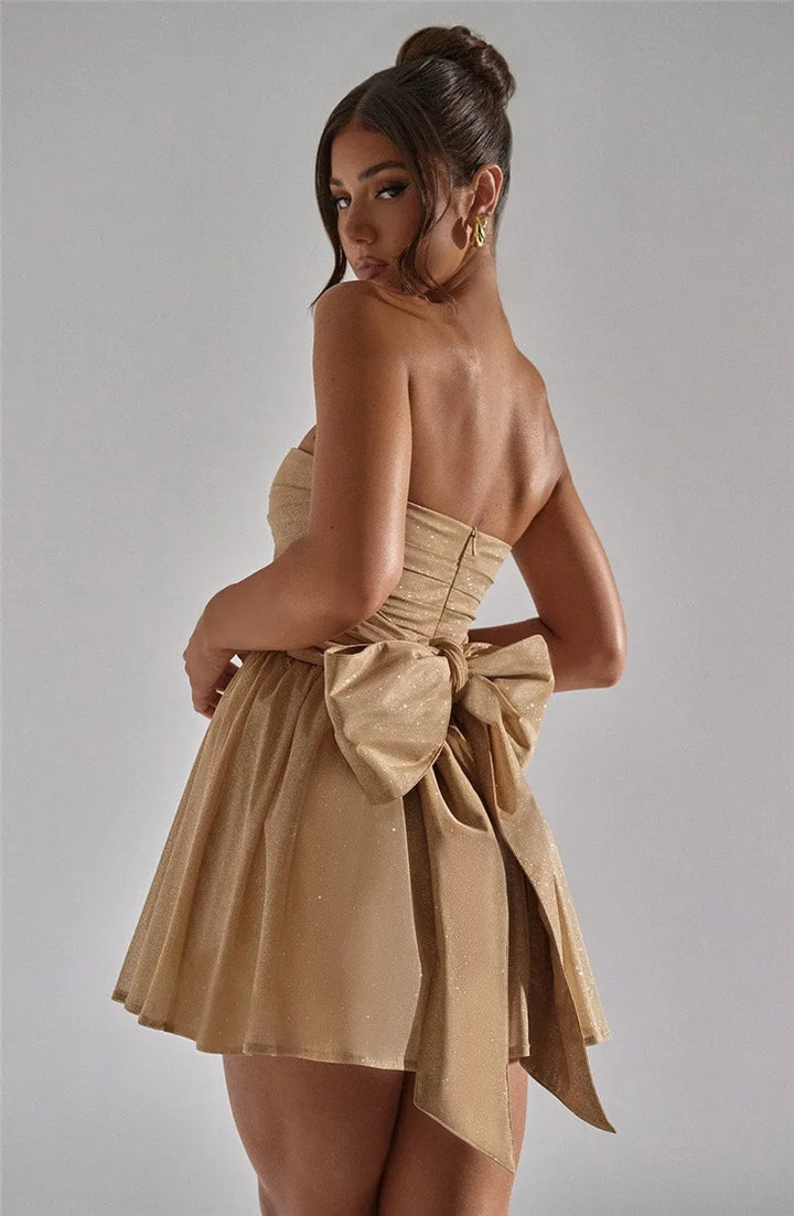 Sparkling mini dress for special occasions – Alina-Khaki-S-The Livary