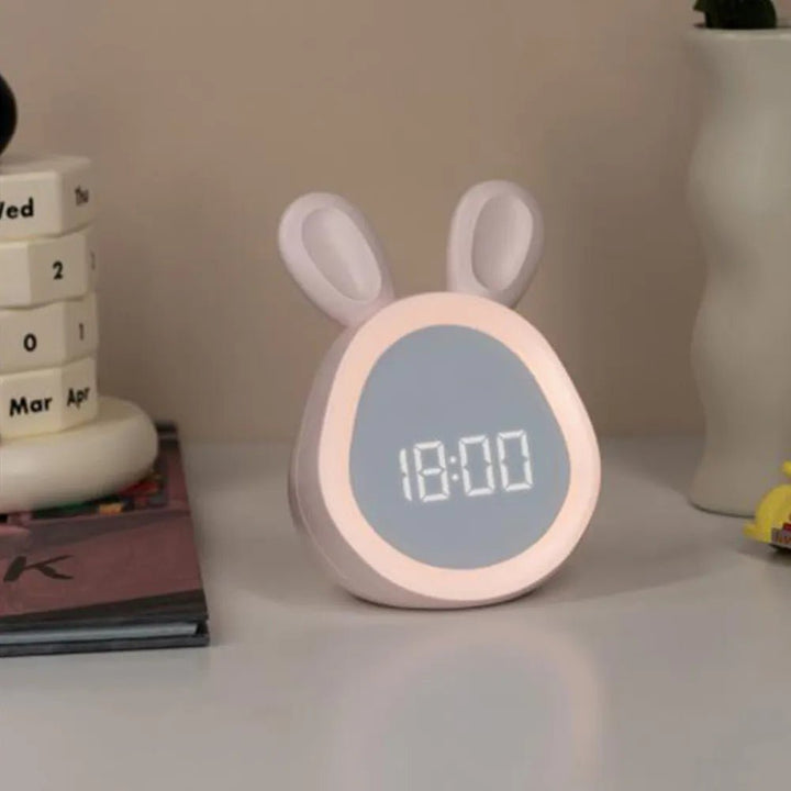 Rabbit-shaped children's alarm clock with LED night light - BunniGlow-Pink-The Livary
