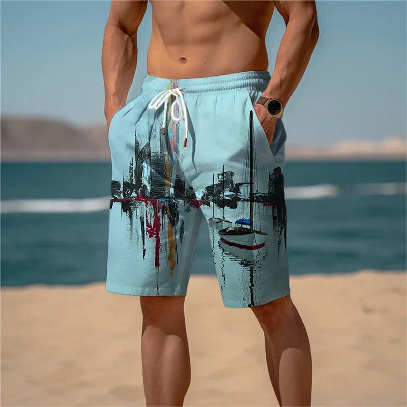 Men's Beach Shorts Cotton 3D Print Breathable Summer Look - Jamal-Light blue speckled-S-The Livary