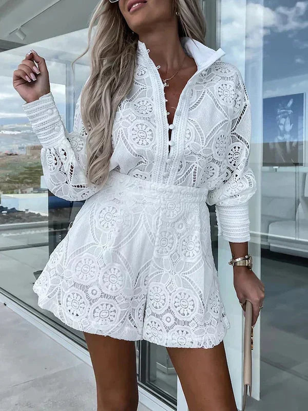 Two-piece lace set for women for summer – Mira-White-S-The Livary
