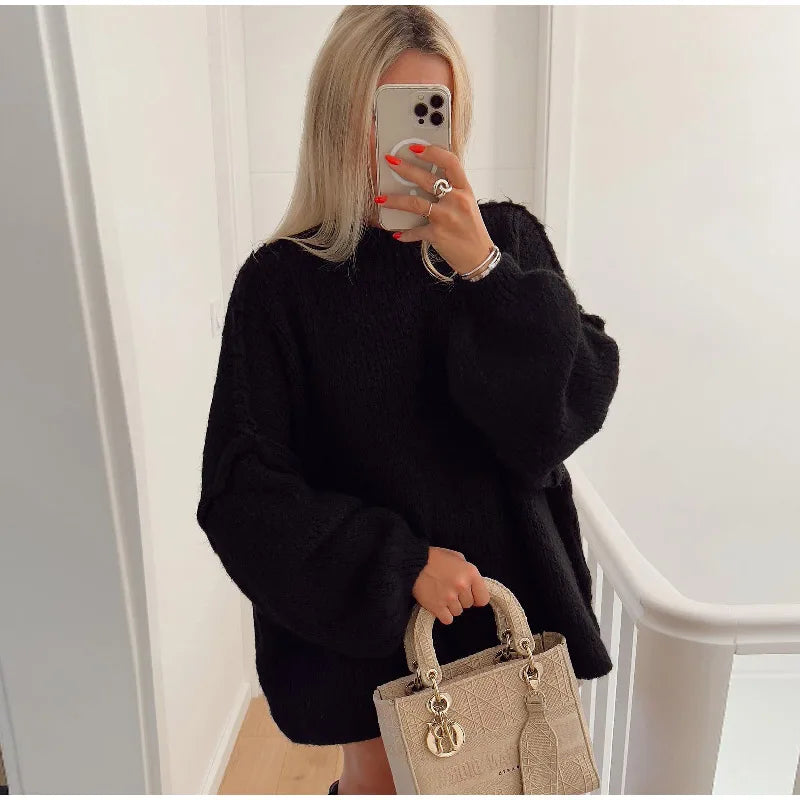 Oversized Knitted Women's Sweater - Mia-Black-S-The Livary