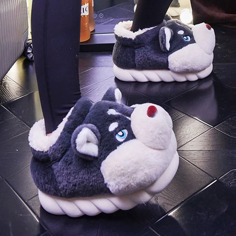 Cute Husky Ladies Slippers – Novi-Dark Grey High-5-6-The Livary