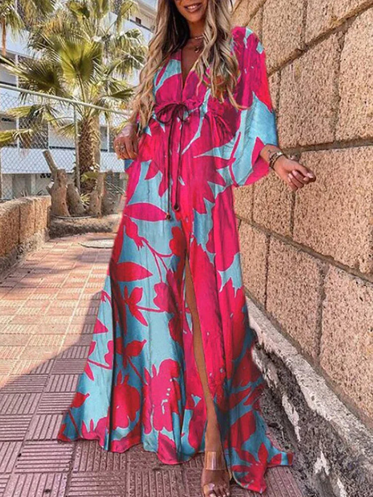 Stylish Beach Dress with Print - Zamara-Blue Pink-S-The Livary