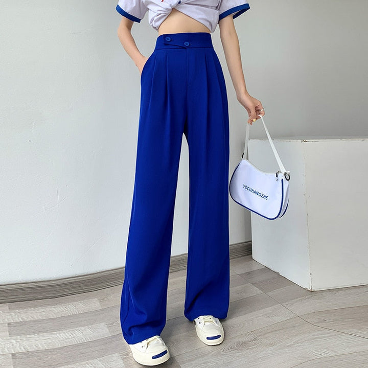 High-Waist Casual Women's Trousers with Wide Leg – Emilia-Pink-S-The Livary