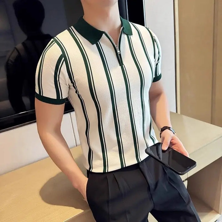 Short-sleeved polo shirt with zipper for men - Silvano-White-M-The Livary