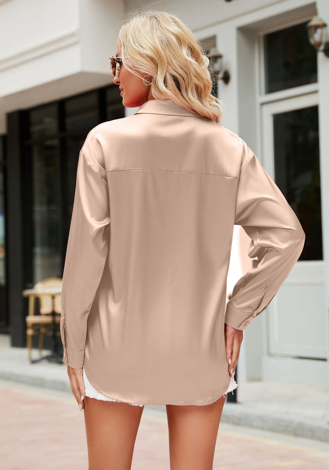 Satin-finish elegant women's blouse – Mireille-Champagne-S-The Livary