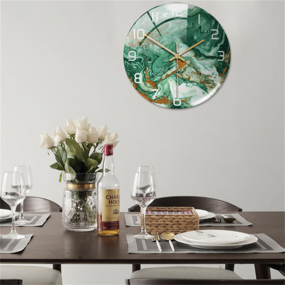 Stylish Wall Clock with Marble Texture - MarbleTime-Green-The Livary