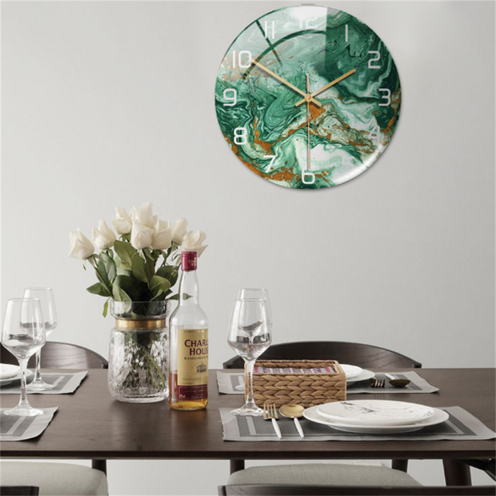 Stylish Wall Clock with Marble Texture - MarbleTime-Green-The Livary