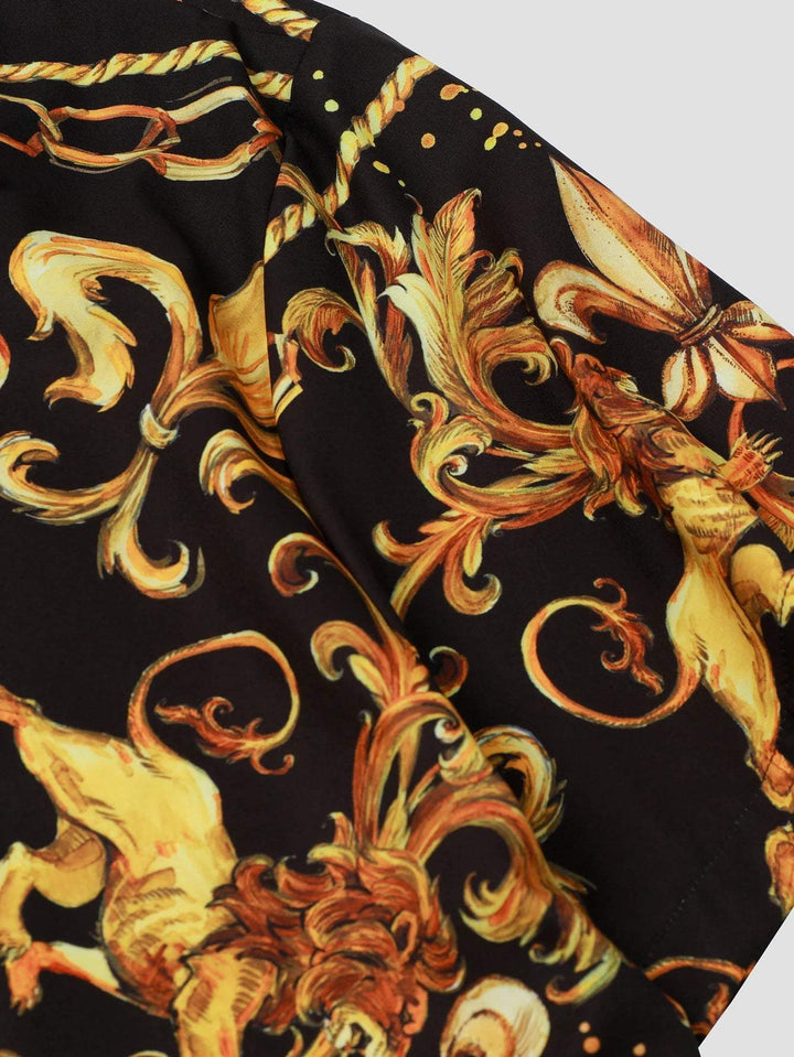 Expressive men's short-sleeved shirt with baroque pattern & lion motif – Dante-M-The Livary