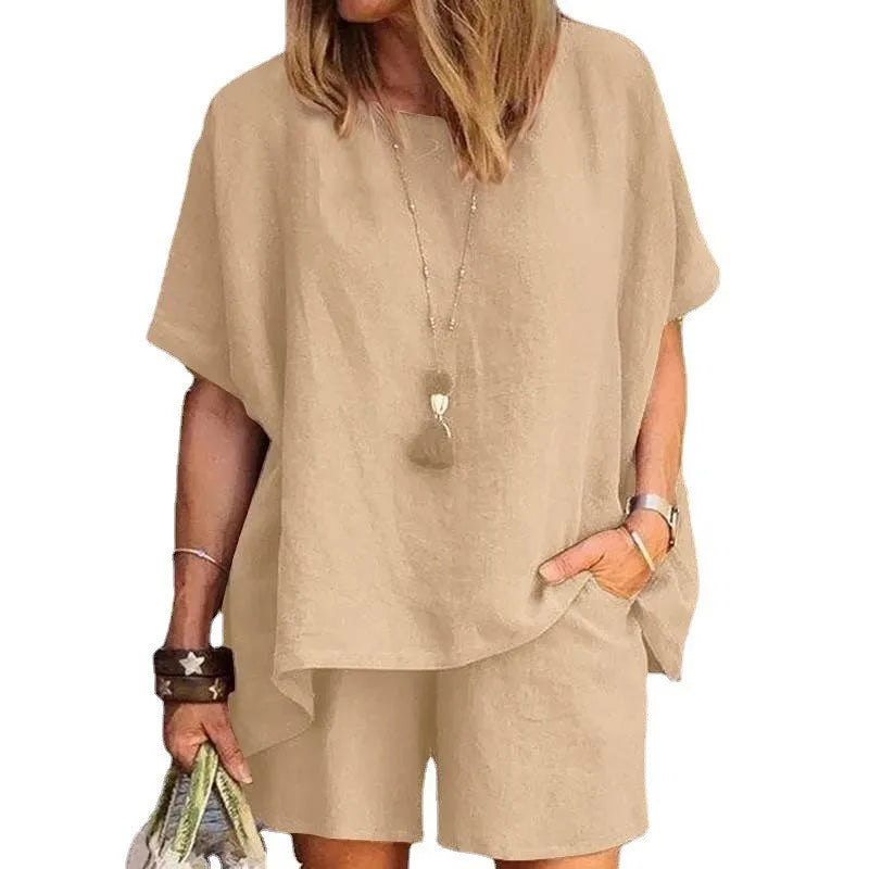 Trendy Two-Piece Linen Summer Set with Shorts for Women – Nayla-Grey-S-The Livary