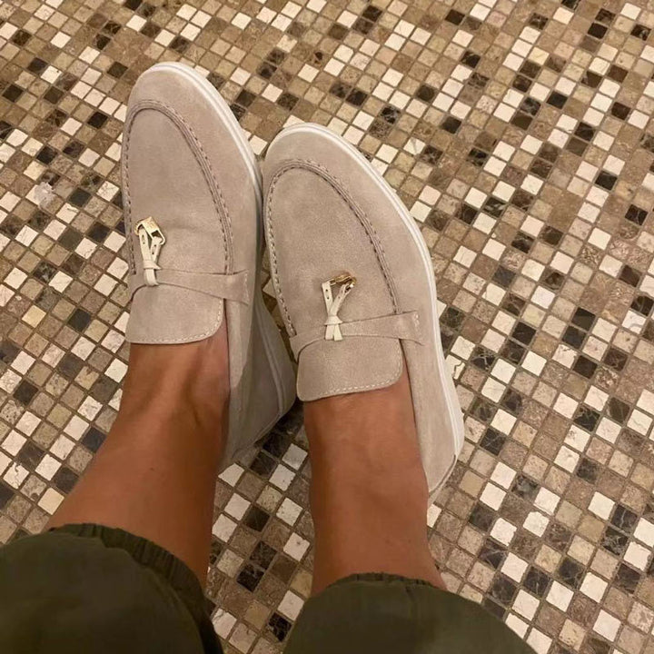 Comfortable Loafers with Lock Detail - Isabella-Beige-4.5-The Livary