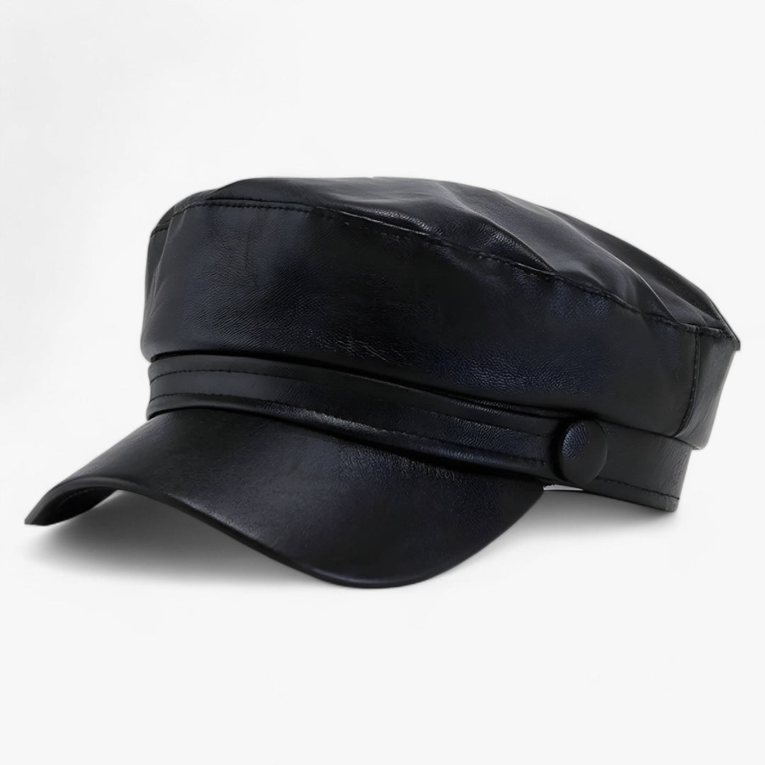 Octagonal women's flat cap made of PU leather – Valence-Black-The Livary