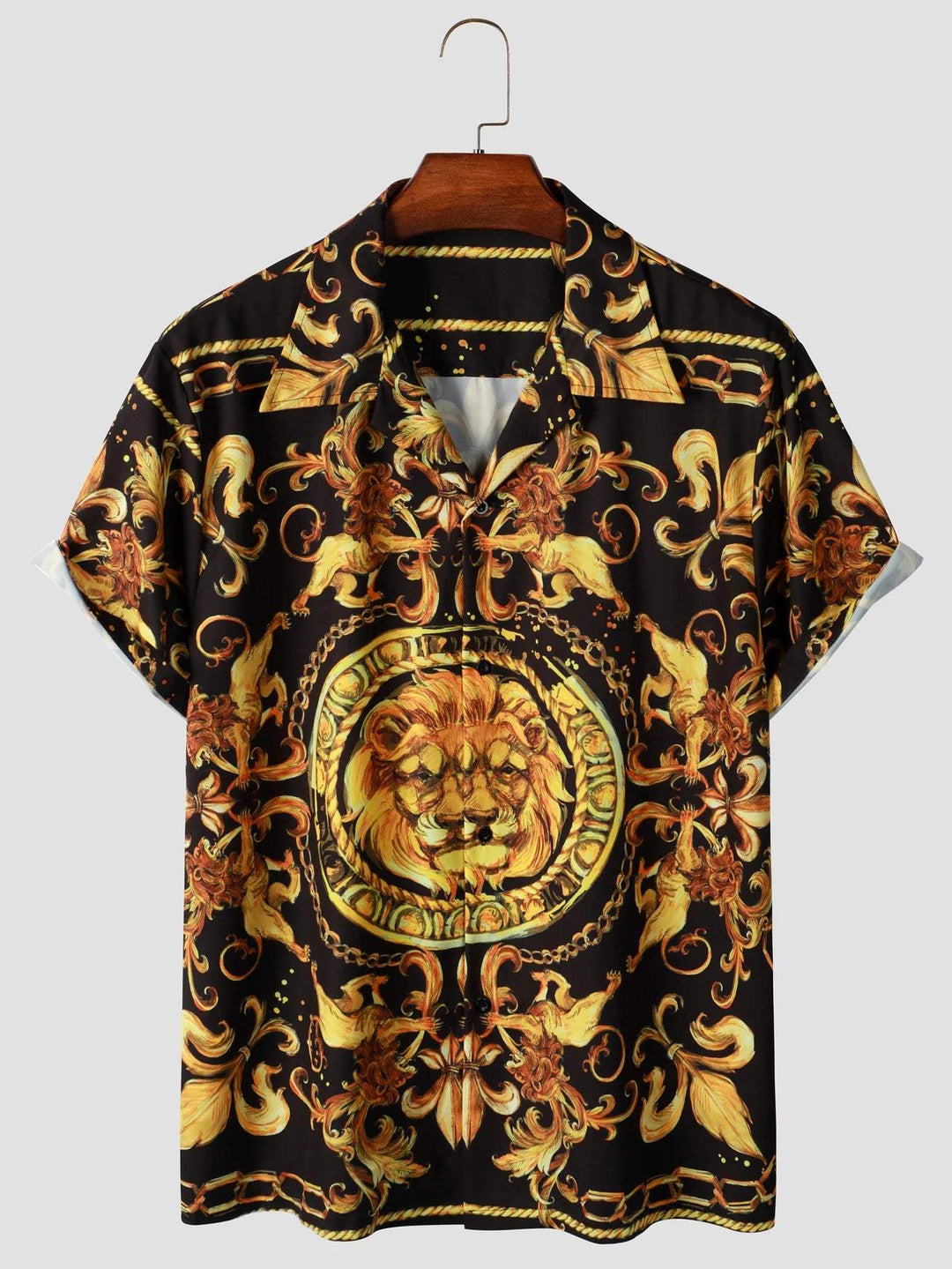 Expressive men's short-sleeved shirt with baroque pattern & lion motif – Dante-M-The Livary