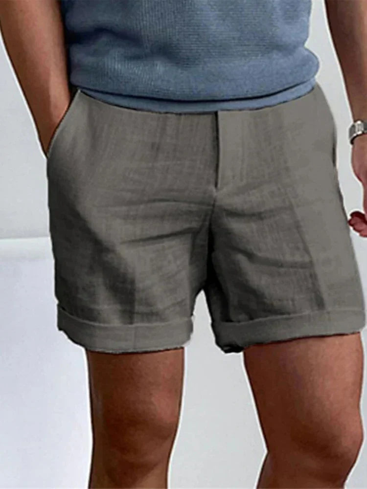 Light men's summer shorts made of linen with a relaxed fit - Jorin-Dark grey-S-The Livary
