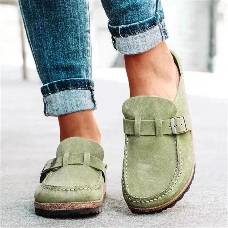 Retro Suede Slip-On Sandals with Orthopedic Comfort - Solenza-Green-4.5-The Livary