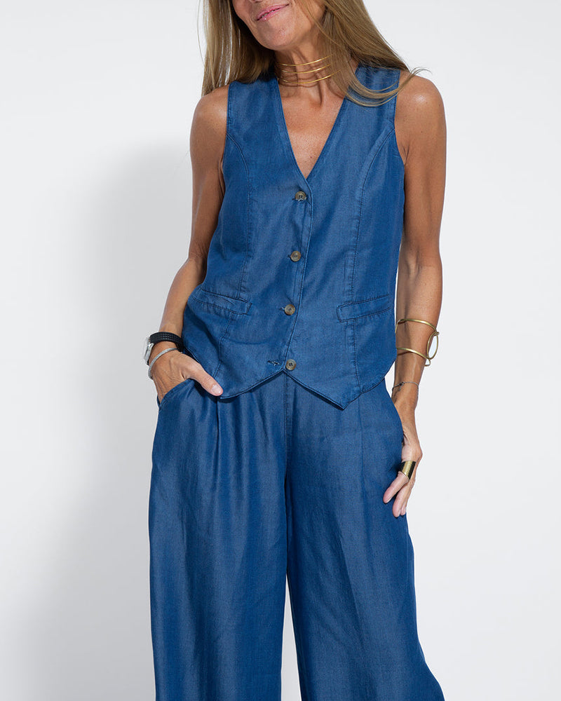 Linen 2-Piece Set with Wide Trousers and Jacket – Alma-Black-S-The Livary