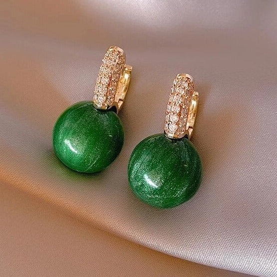 Stylish Green Gold Pearl Earrings - Alina-The Livary