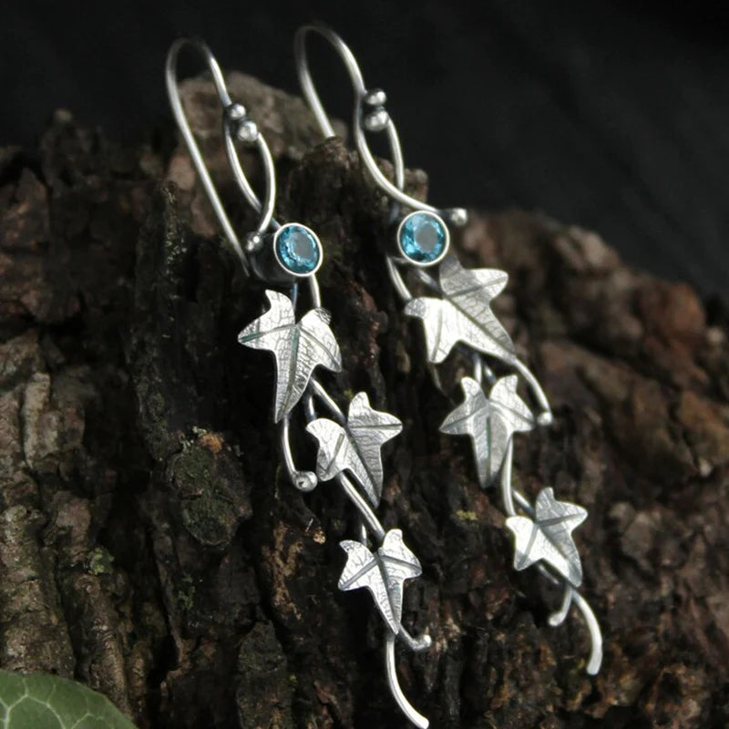 Vintage Leaf Elf Earrings - Sylvana-Blue-The Livary