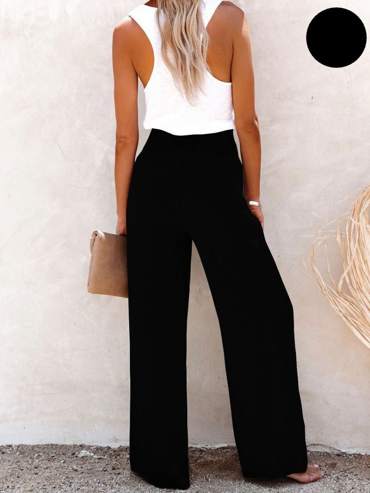 Ladies' linen trousers with a high waist and wide leg – Livia-Black-S-The Livary