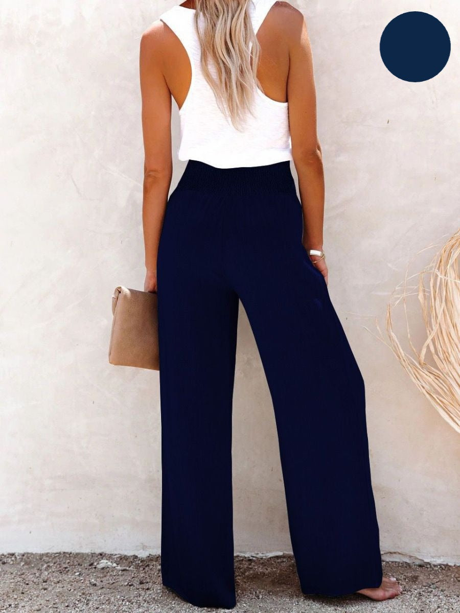 Ladies' linen trousers with a high waist and wide leg – Livia-Black-S-The Livary