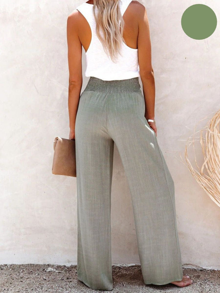 Ladies' linen trousers with a high waist and wide leg – Livia-Black-S-The Livary