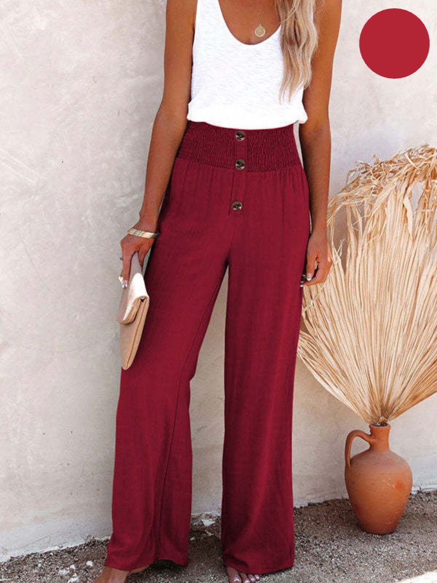 Ladies' linen trousers with a high waist and wide leg – Livia-Rose Red-S-The Livary