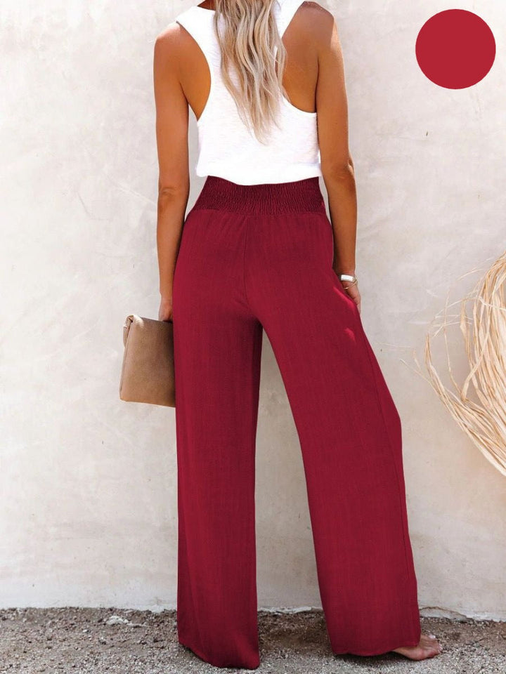 Ladies' linen trousers with a high waist and wide leg – Livia-Black-S-The Livary
