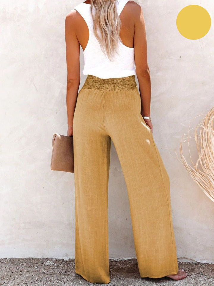 Ladies' linen trousers with a high waist and wide leg – Livia-Black-S-The Livary