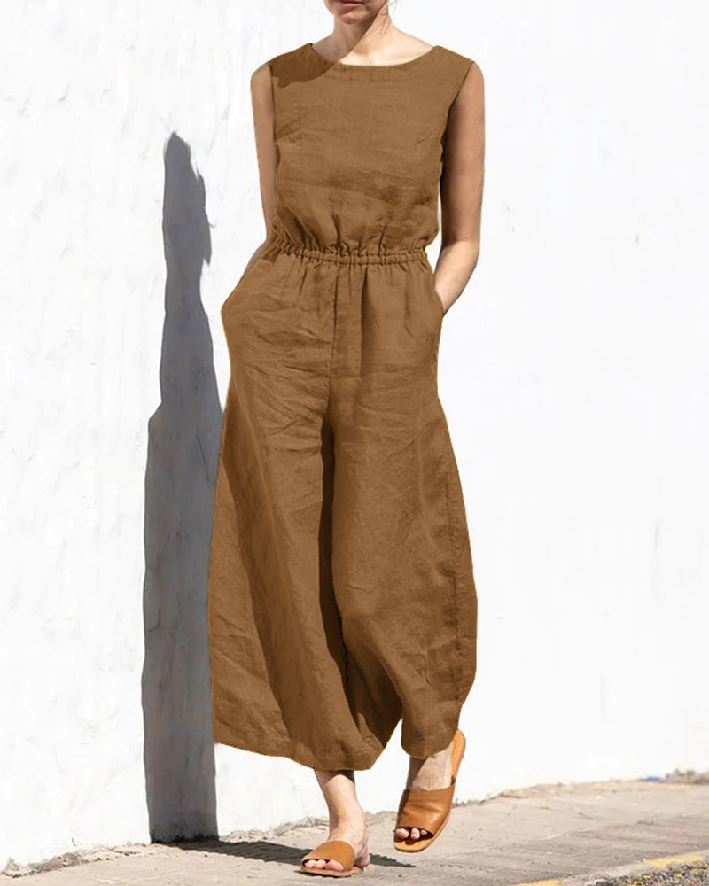 Sleeveless jumpsuit with wide leg – Aurelia-Light brown-S-The Livary